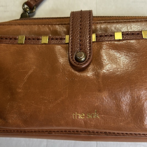 THE SAC BROWN LEATHER WALLET WITH GILD ACCENTS CLUTCH - Picture 1 of 16